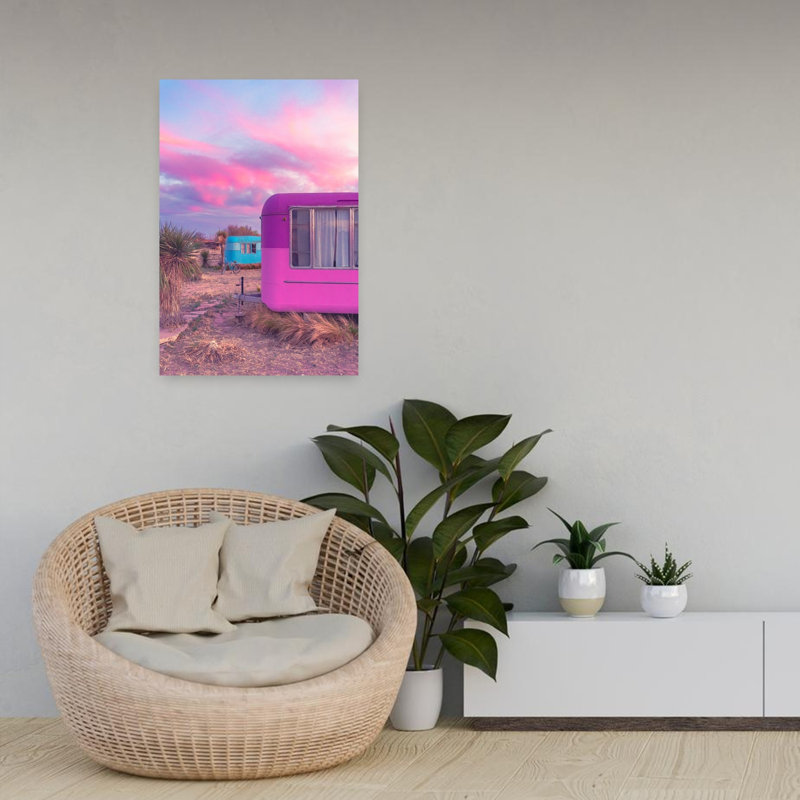 Trailer Life Colorful Modern Retro Palm Landscape Summer Wall Art Print 1 Piece Wrapped Canvas Wall Art