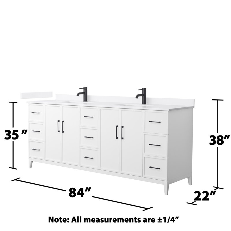 Elan 84'' W Vanity, Matte Black, White Cultured Marble, White