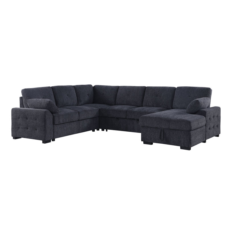 Nyhan Upholstered Corner Sectional, Dark Gray Chenille