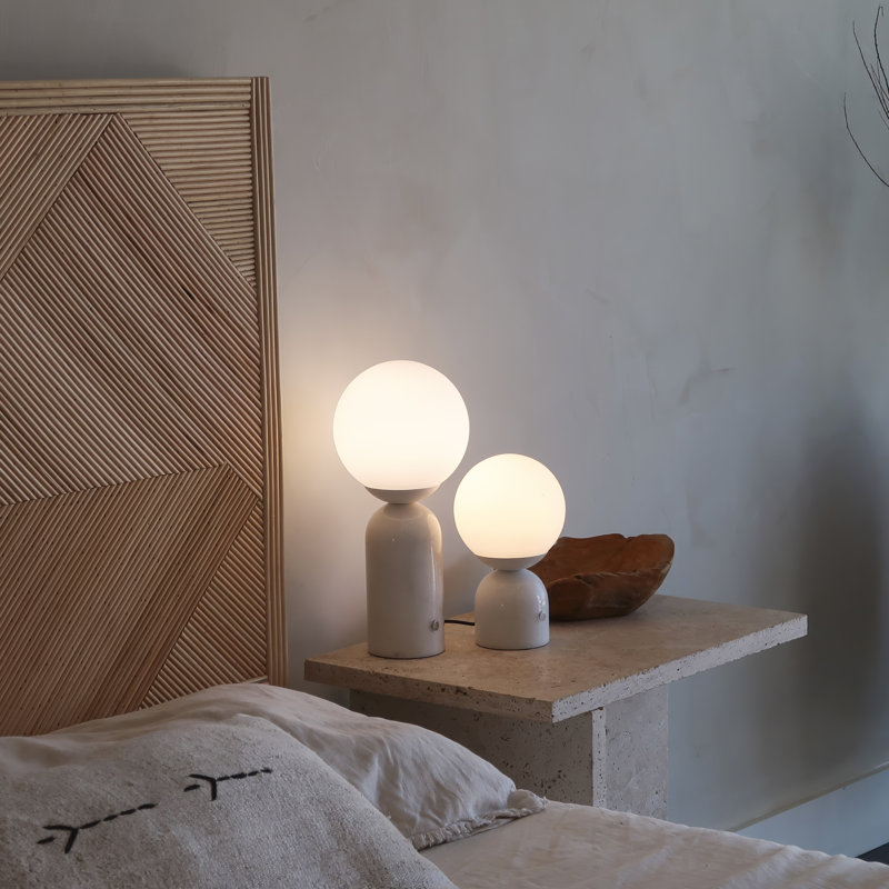 Mila Tall 15 in. Modern Marble and Frosted Globe Bedside Table Lamp with Integrated Energy-Saving LED Light - Bundle Set of 2
