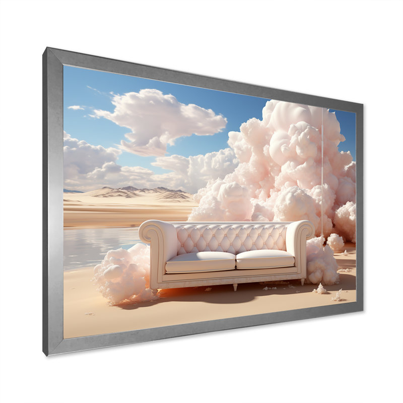 Marshmallow Mirage Fluffy Cloud sur toile, H 30 po x l 40 po x P 1,5 po, Cadre simple argenté
