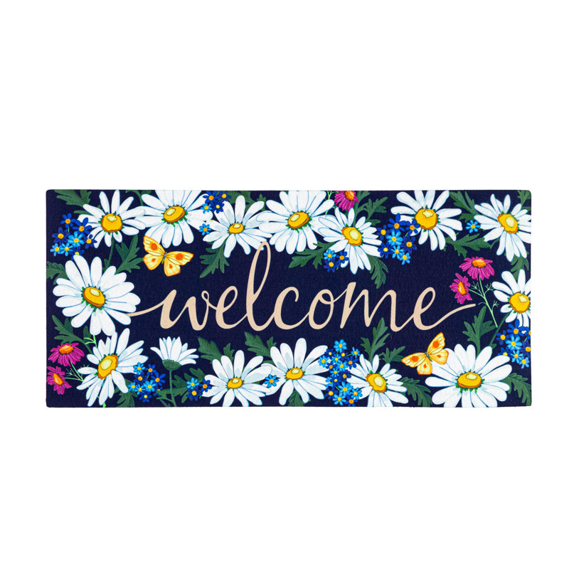 Tapis d'extérieur antidérapant Liassen Welcome Daisies And Butterflies Sassafras