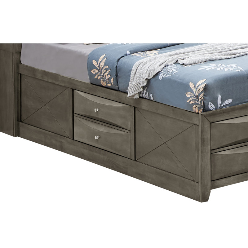 Lit contemporain élégant avec rangement, gris, Très grand lit