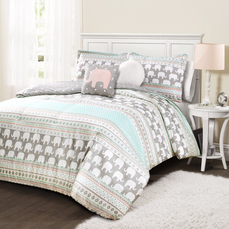 Elephant Stripe Reversible Comforter Set, Queen Comforter + 2 Standard Shams