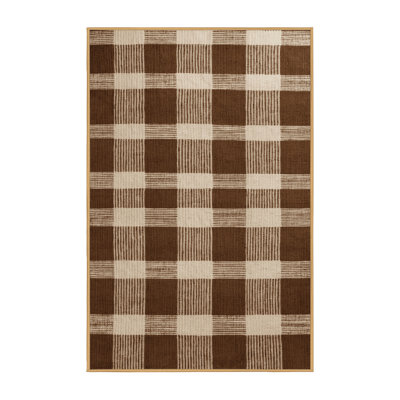 Machine Washable Checkered Brown Area Rug