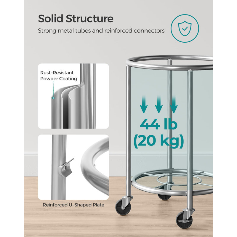 Round Laundry Cart with Steel Frame, Silver/Cream