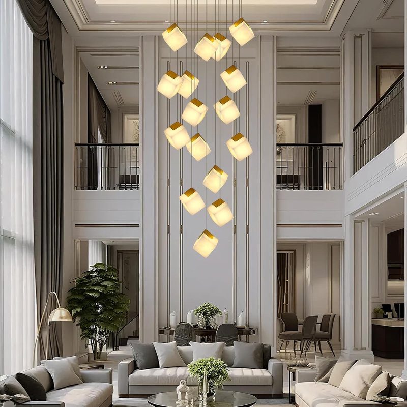 16/20 - Luminaire suspendu lustre à intensité variable avec abat-jour albâtre