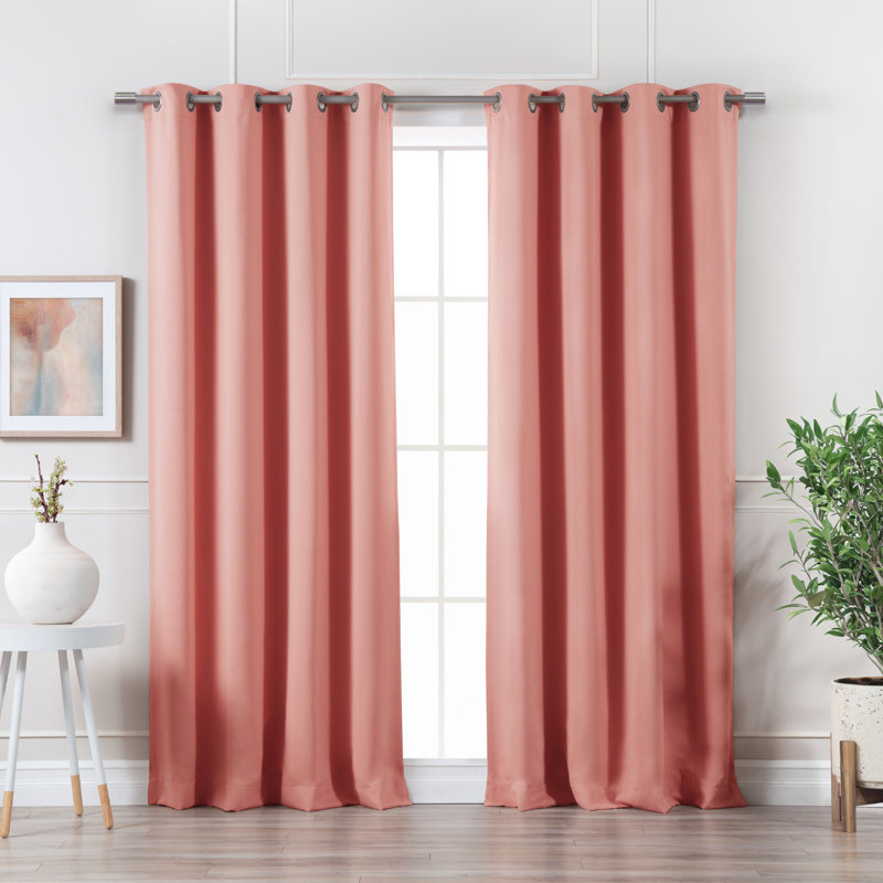 Schaeffer Solid Blackout Thermal Grommet Curtain Panels, 52" W x 84" L, Coral