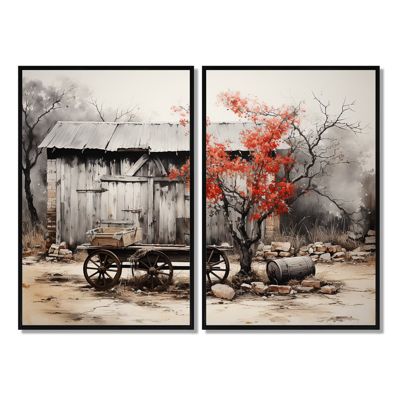 «Barn Rustic Elegance I», art mural sur toile corail, Noir, H 36 po x l 48 po, Reproduction encadrée sans passe-partout