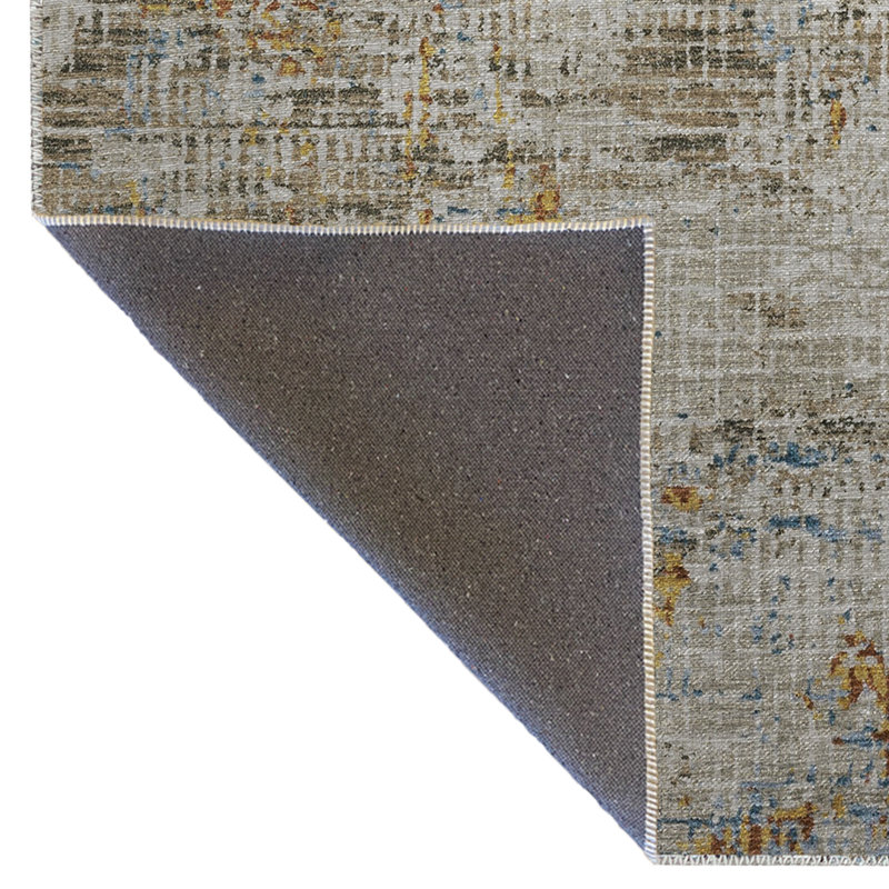Tapis décoratif moderne à motif abstrait beige et gris, Tapis de couloir 3 pi 3,37 po x 9 pi 10,11 po