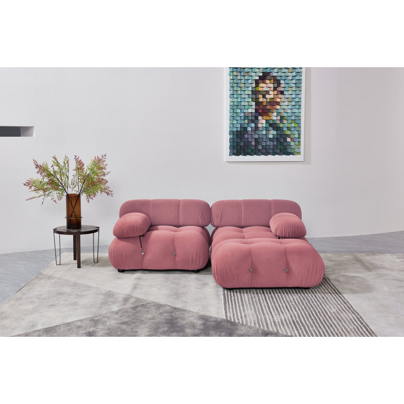 Upholstered L-Shaped Sectional Reversible, Pink Velvet