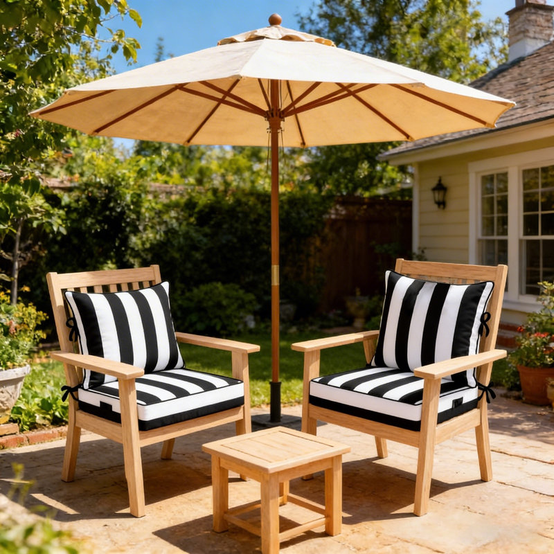 Fade Resistant Outdoor Chair Cushions Set Of 2, Deep Seat Patio Cushions 28.5 X 28.5 With Removable Cover, 28D High Resilience Foam Replacement Outdoor Seat Cushions With For Sofa, Adirondack Chair, Sectional,Black Cabana Stripe