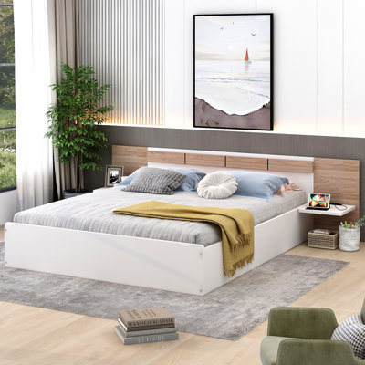 Size Platform Bed With Headboard, Shelves, USB Ports And Sockets,