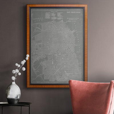 Carte de la ville de San Francisco, toile encadrée de qualité supérieure - prête à être accrochée