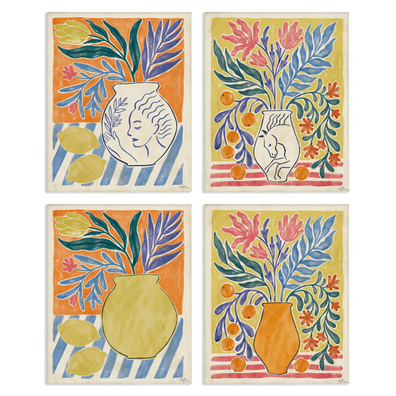 Ensemble d'art mural sur toile 4 pièces de Chypre Fruits & Botanicals, design par Janelle Penner, H 20 po x l 16 po