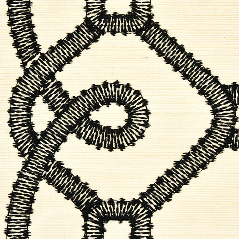 Papier peint brodé en sisal Ziz, Noir