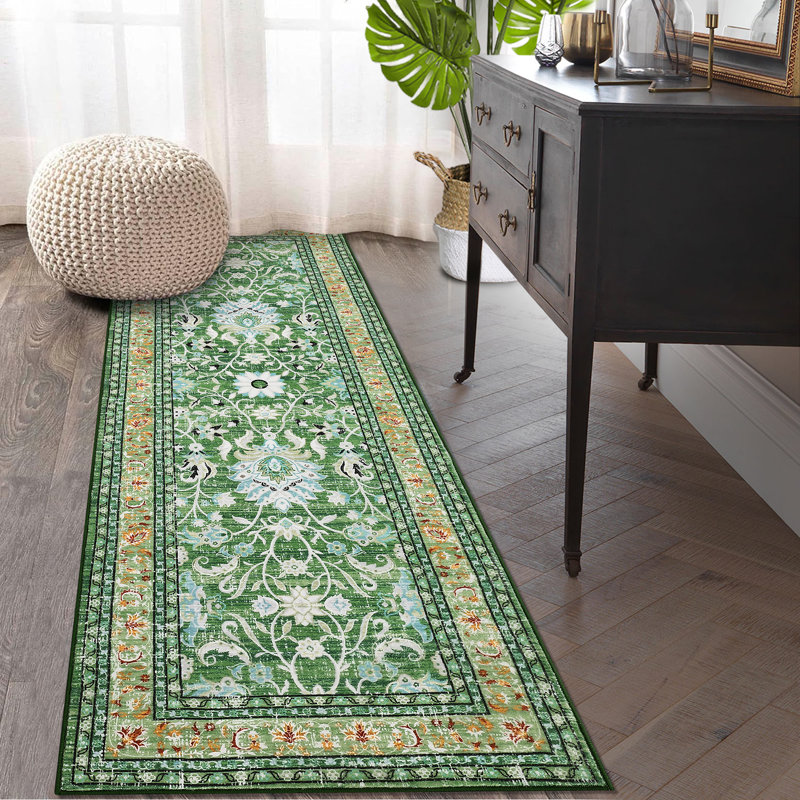 Vintage Rugs Machine Washable Non-Slip Kitchen Rug Low Pile Ultra-Thin Floor Mat No-Shedding Floral Print Indoor Carpet Boho Decorative Rugs for Bedroom Living Room