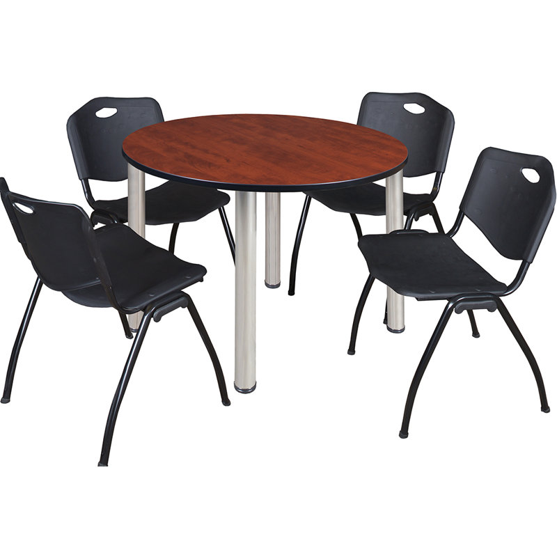 Plateau de table Kee, 4 chaises empilables, Chrome, H 29 po x l 36 po x P 36 po, Cerisier