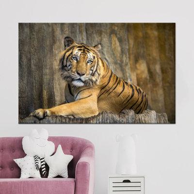 Élégante œuvre d'art sur toile imprimée: Tigre majestueux dans un habitat naturel, toiles à cadre doré 1P