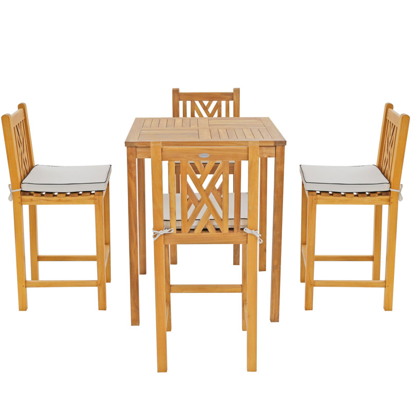 Outdoor 5 - Piece Teak Bistro Set with Cushions