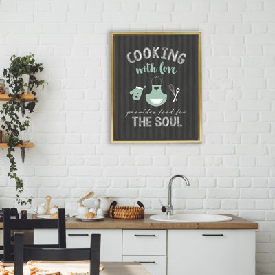 Cadre flottant noir et vert «Food For Soul», design par lettré et doublé