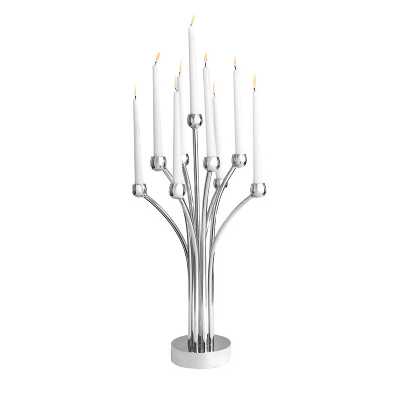 Candélabre en acier inoxydable 9 lumières Vergogna, Argent argent