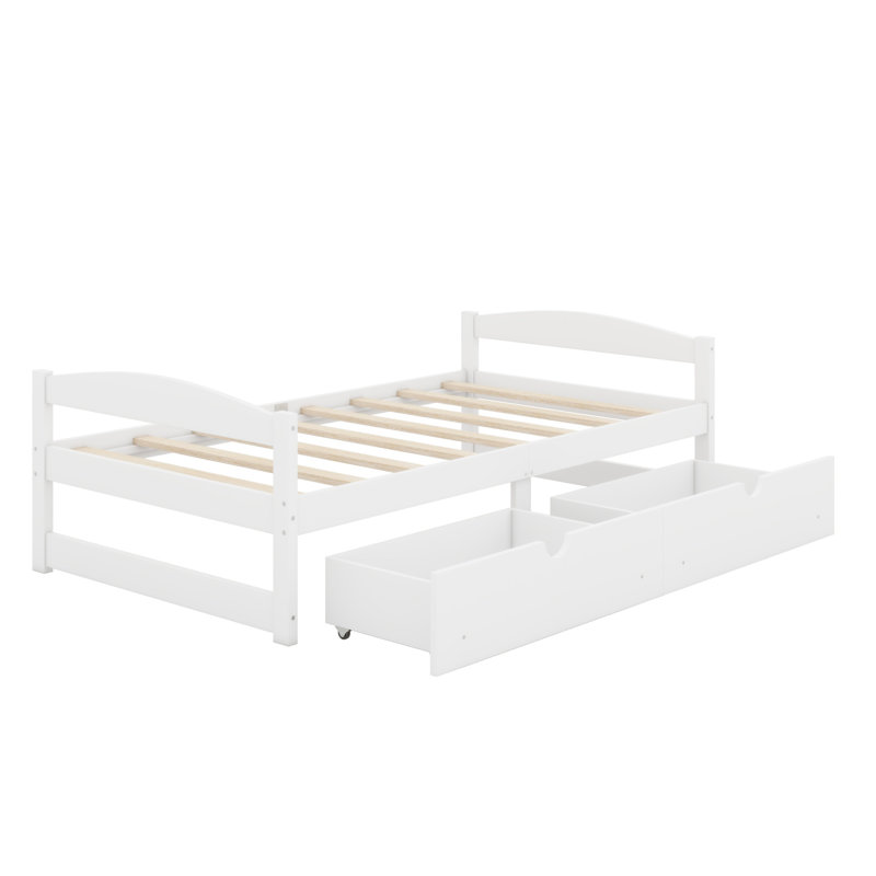 Lit plateforme avec tiroirs, Blanc