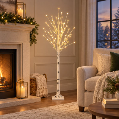 4' Pre-Lit Artificial Birch Tree with 72 Warm White LED Lights