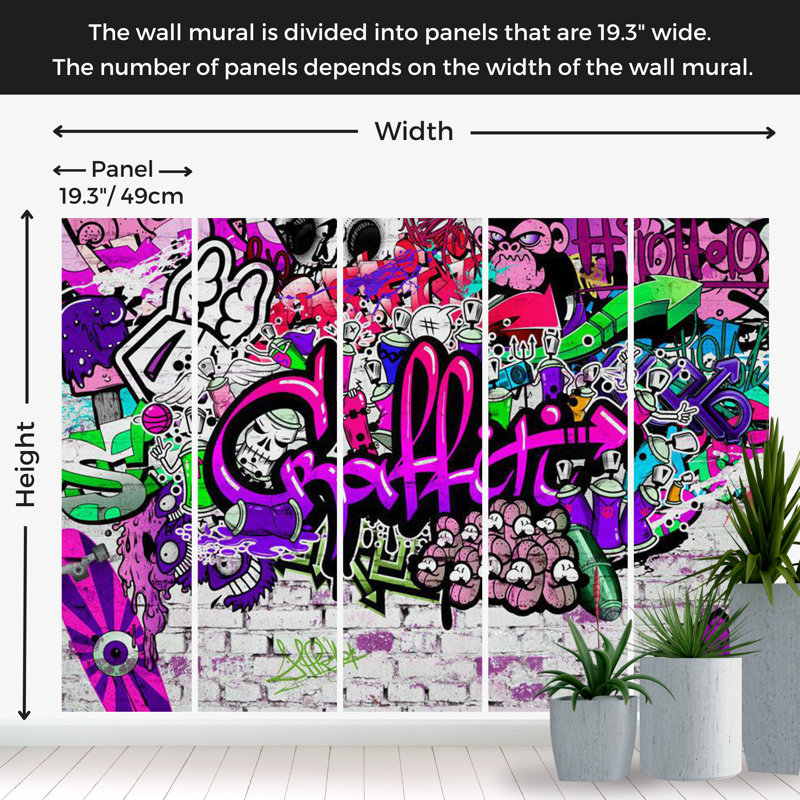 Murale Peel & Stick Street Art - graffiti mauve, L 154 po x L 110 po