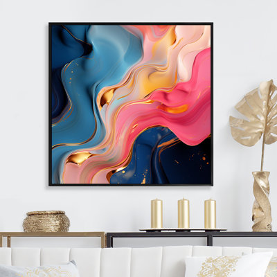 «Rose and Gold», encre liquide Abstraction I - encre liquide, art mural abstrait
