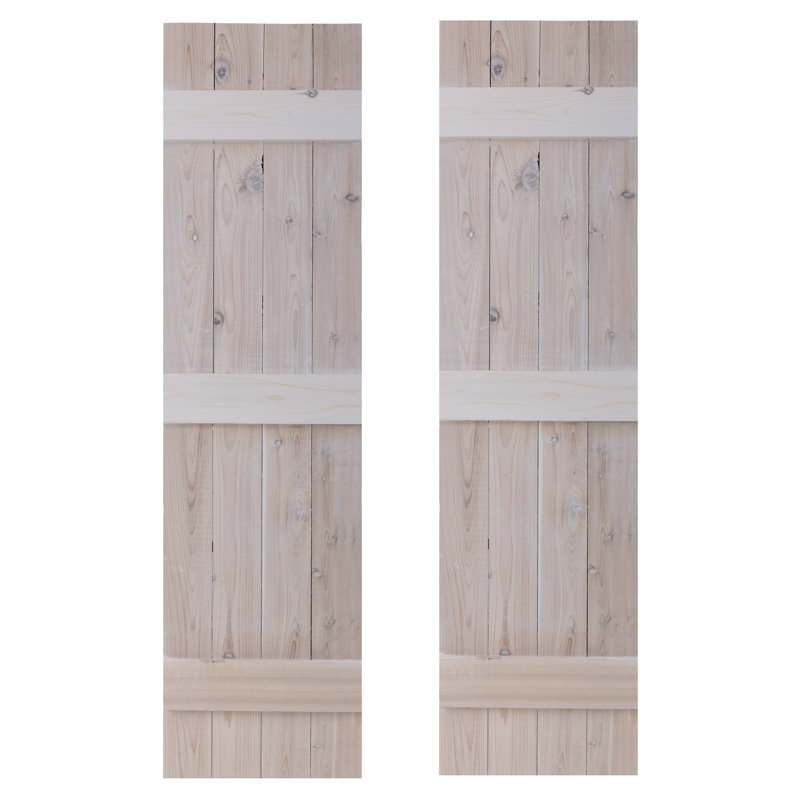 Volets traditionnels pour l'extérieur en planches avec couvre-joints, Blanc délavé, H 66 po
