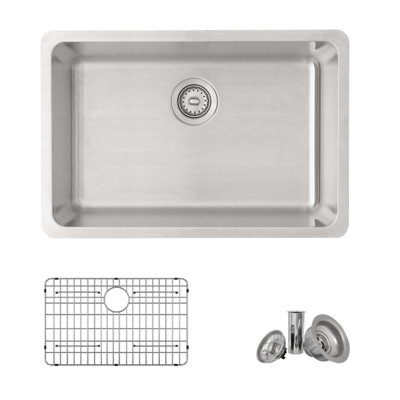 27 in. x 18 in. 18 Gauge, Stainless Steel, Brushed Single Bowl Undermount or Drop-In Kitchen Sink with Bottom Grid