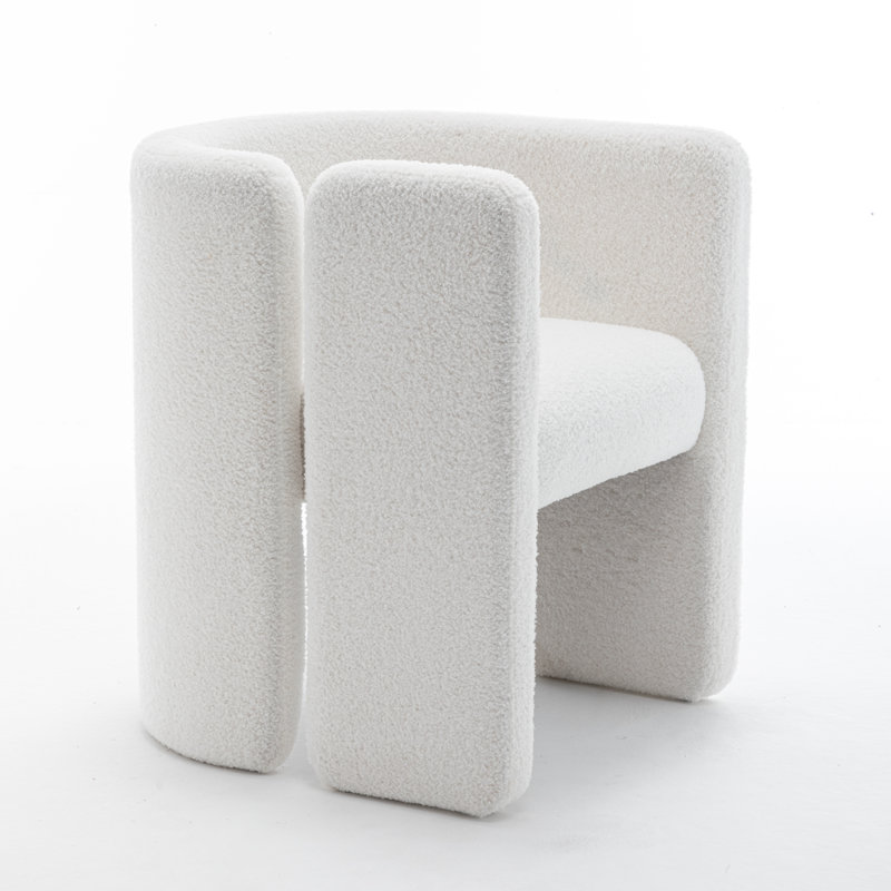 Jaimyn 24" Wide Upholstered Barrel Accent Chair, White Teddy