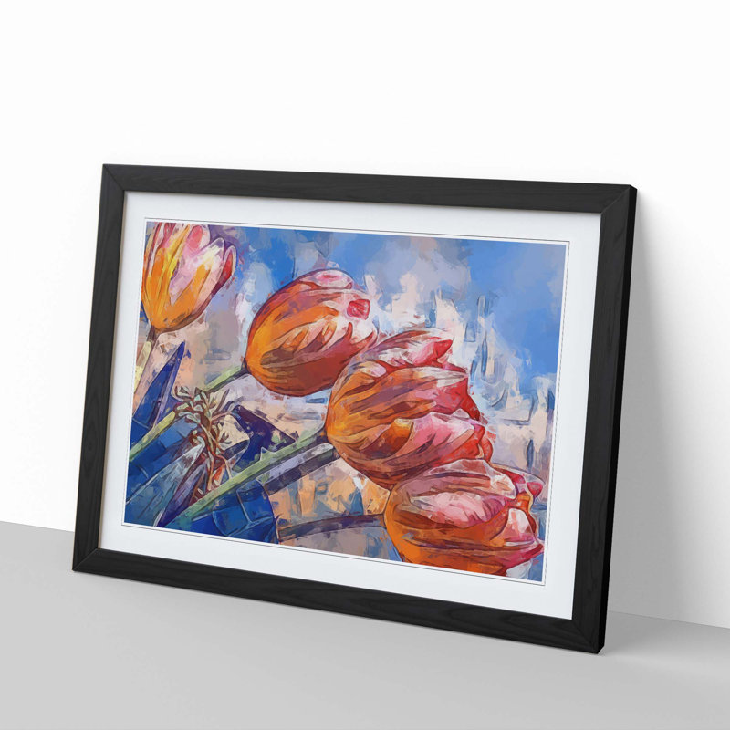 Tulips in Spring in Abstract - Picture Frame Painting Print, Black, 40cm H x 60cm W x 2cm D