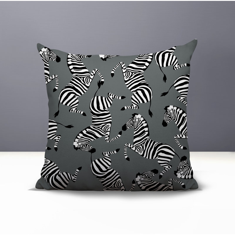 Oreiller carré réversible intérieur / extérieur Kiji Zebra, Gris, Carré 15 po