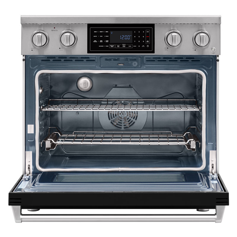Cuisinière électrique professionnelle de 36 po avec panneau de commande inclinable Kostch, plaque de cuisson à 5 éléments, four à convection véritable de 6,2 pi³, friture à air et autonettoyant en noir