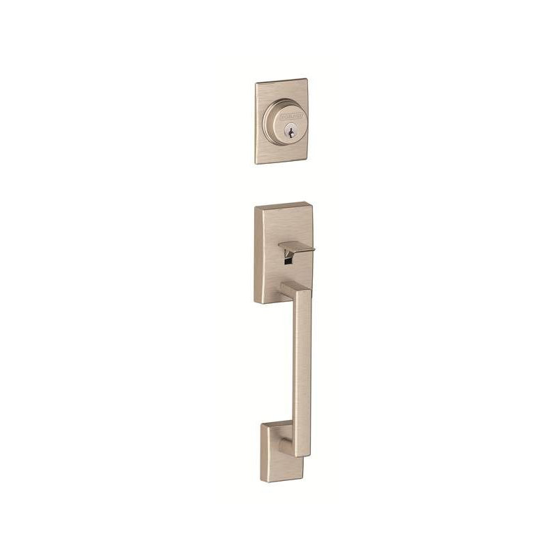 Century Handleset with Deadbolt and Merano Door and Rosette, Yes, Satin Nickel, Right Hand