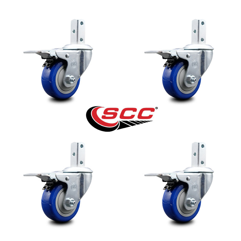 Swivel / Square Stem Caster Set Total Lock Brake, Blue