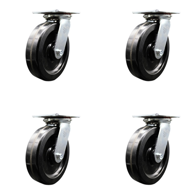 8 Inch Heavy Duty Phenolic Caster Set with Ball Bearings Set of 4 Service Caster
