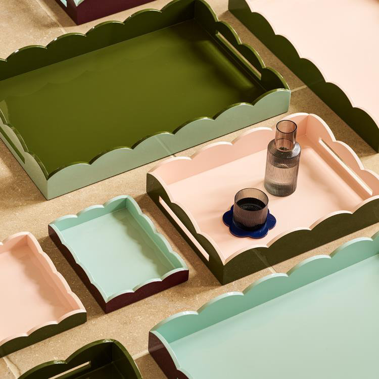Plateau festonné 11 x 8, Eau de Nil / kaki