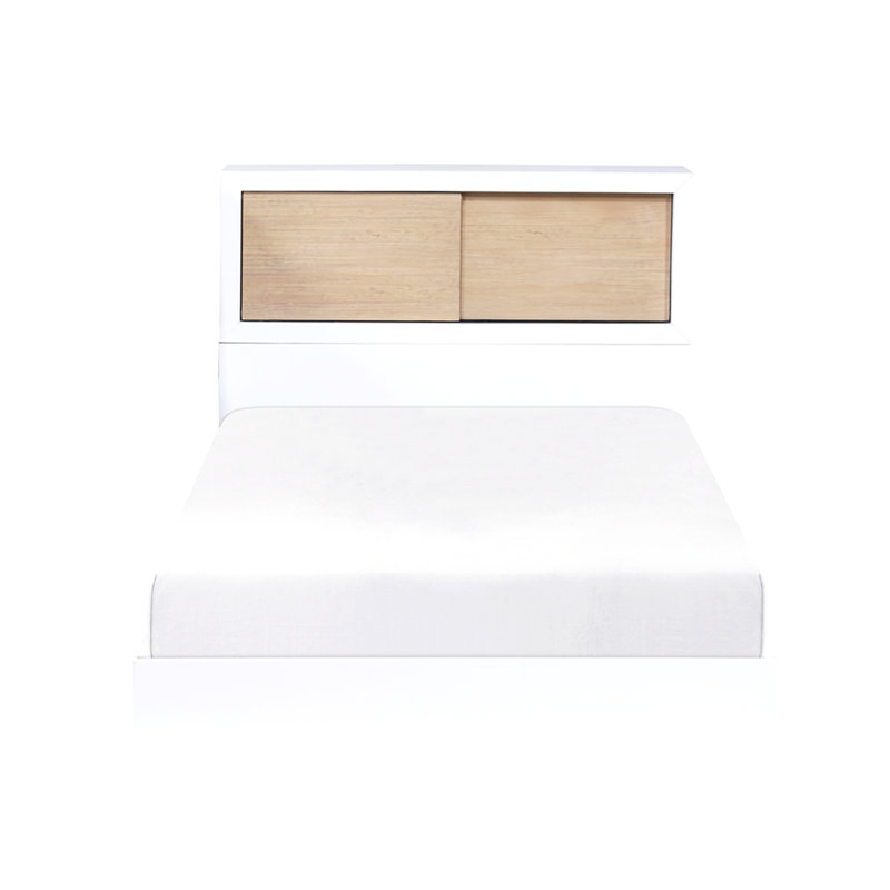 Mobilier de chambre à coucher pour lit simple avec tête de lit à finition blanche, Lit simple
