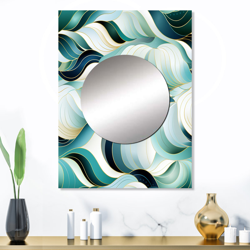 Syr Coastal Emerald and White géométrique charme - miroir mural géométrique unique, 32 po x 24 po