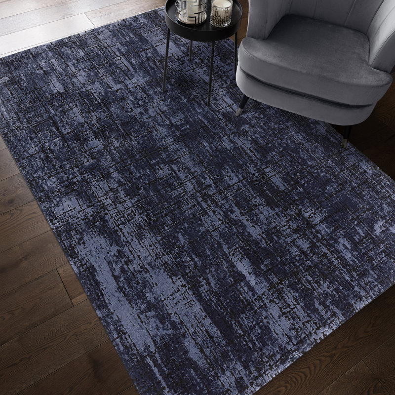 Abrienne Soft Shiny Modern Blue/Black Rug, Rectangle 160 x 230cm