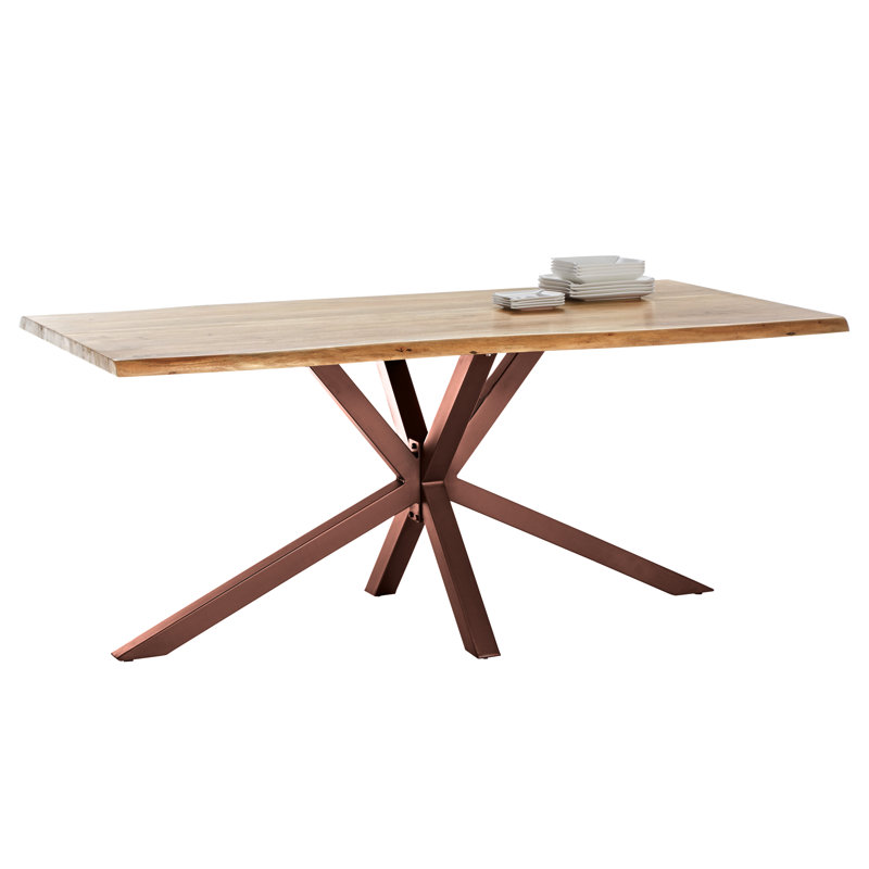 Brook Hallow Acacia Solid Wood Top Metal Base Dining Table, 78cm H x 160cm L x 85cm W, Black