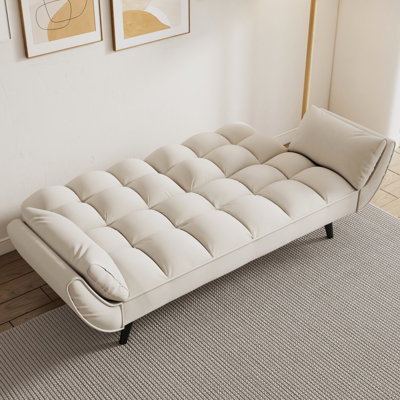57 pouces convertible beige, confortable pour appartement, 2, réglable, facile à assembler, chambre à coucher, velours doux avec deux postures multiples,