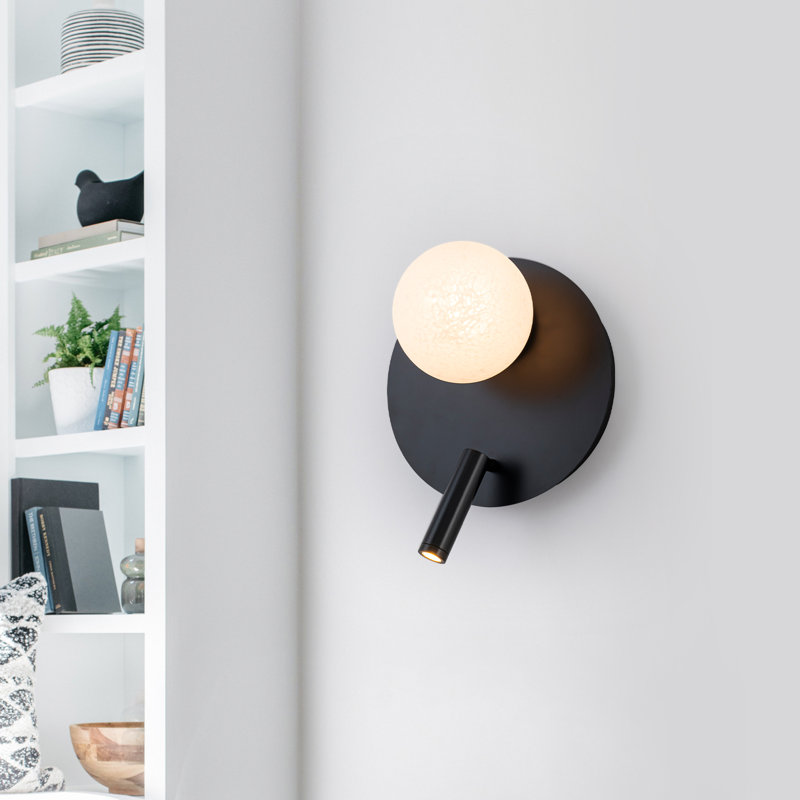 Applique murale moderne noire matte à 2 lumières de 9,5 po avec abat-jour en verre et projecteur DEL réglable