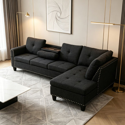 Canapé modulaire en L 97,5 po avec porte-gobelets intégrés