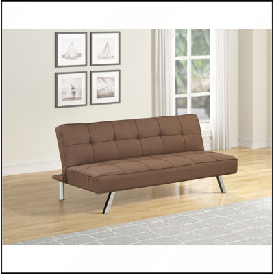 Contemporary Tufted Futon Sofa Bed with Metal Legs, Linen Upholstered for Modern Living and Comfort