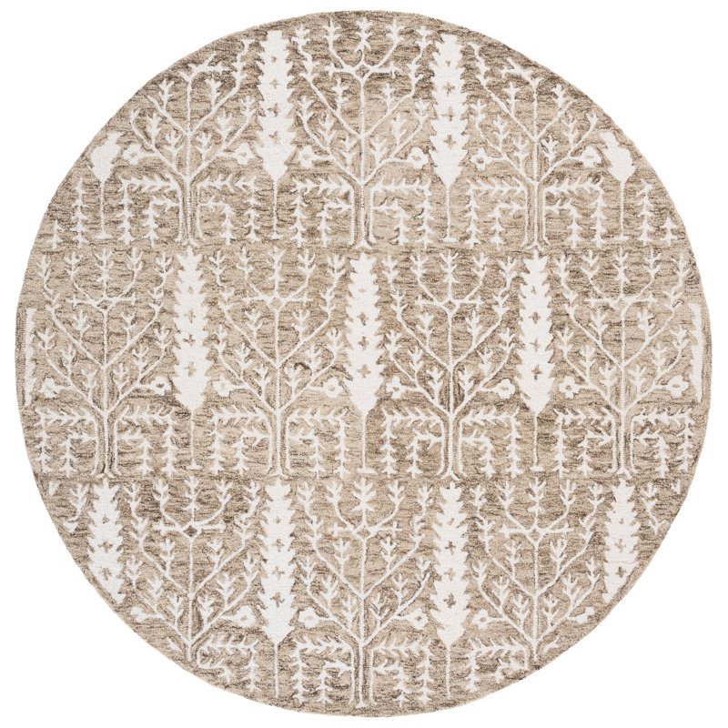 Jardin 852 Hand Tufted Wool/Cotton Vintage Look Rug in Light Brown/Ivory, Round 6'
