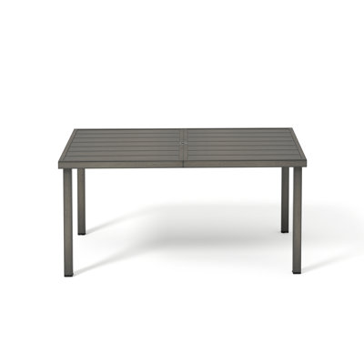 Heidrick 60" Rectangular Gray Aluminum Outdoor Dining Table With 1.6 In. Umbrella Hole